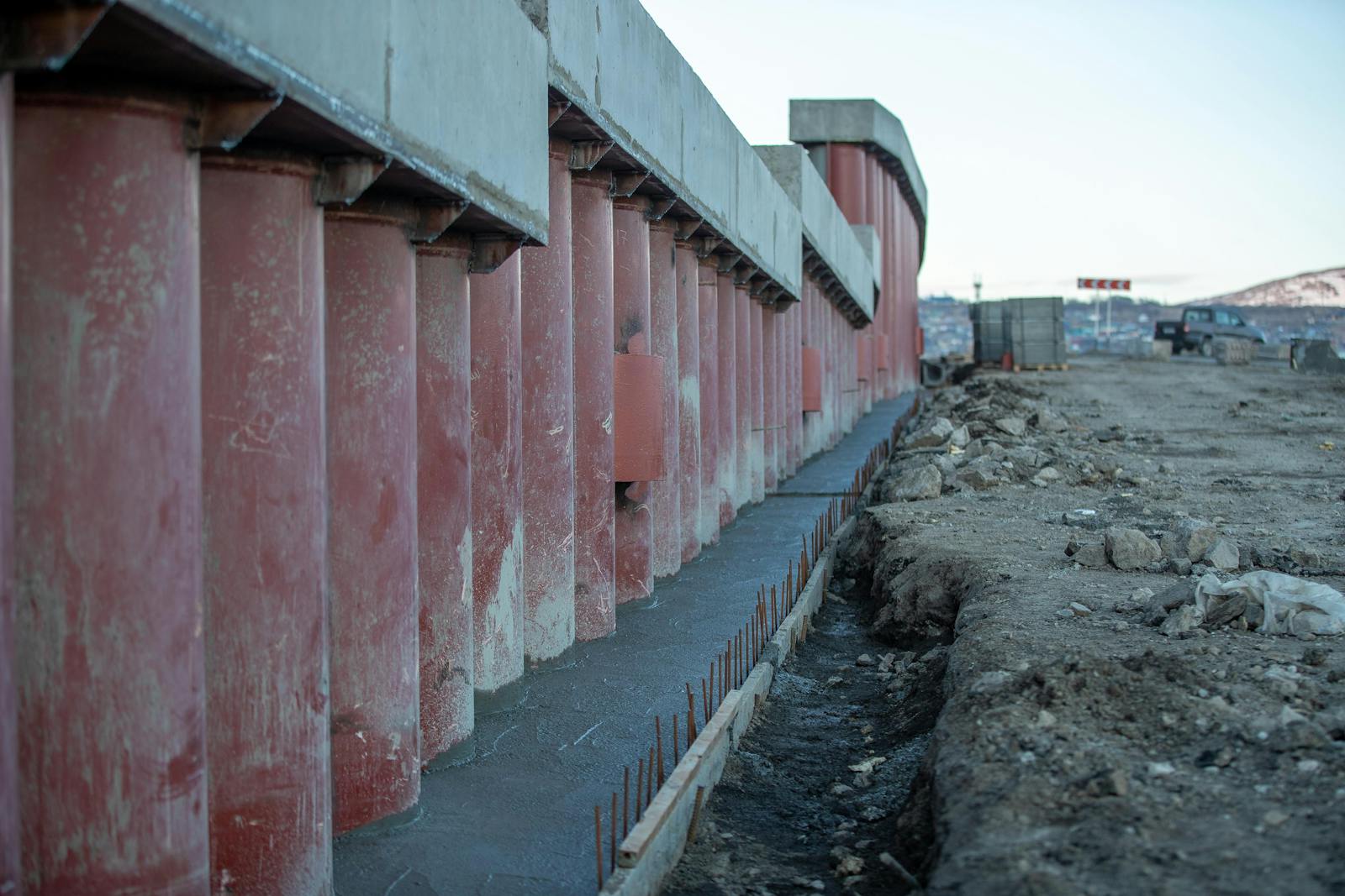 Freshly poured concrete foundations